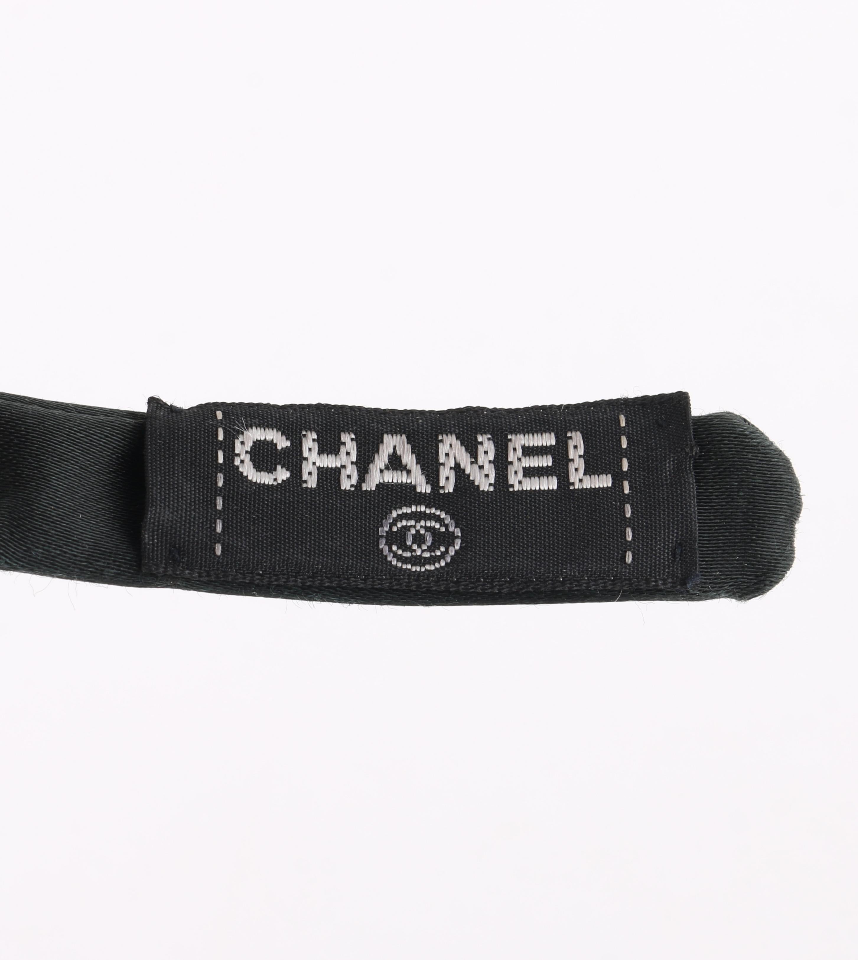 CHANEL Black Satin Silk Narrow Classic Bow Covered Structured Headband Headpiece 4