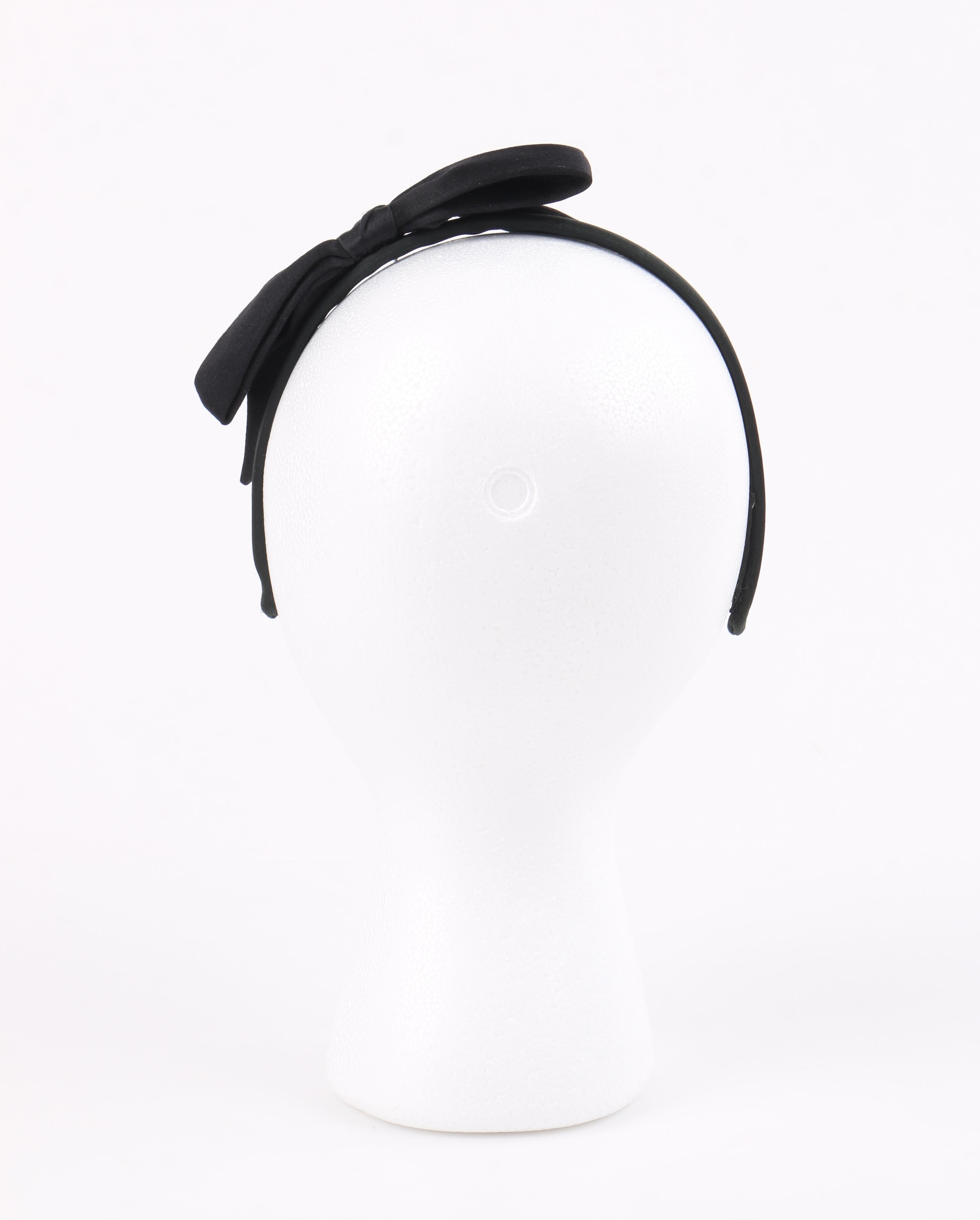 Women's CHANEL Black Satin Silk Narrow Classic Bow Covered Structured Headband Headpiece