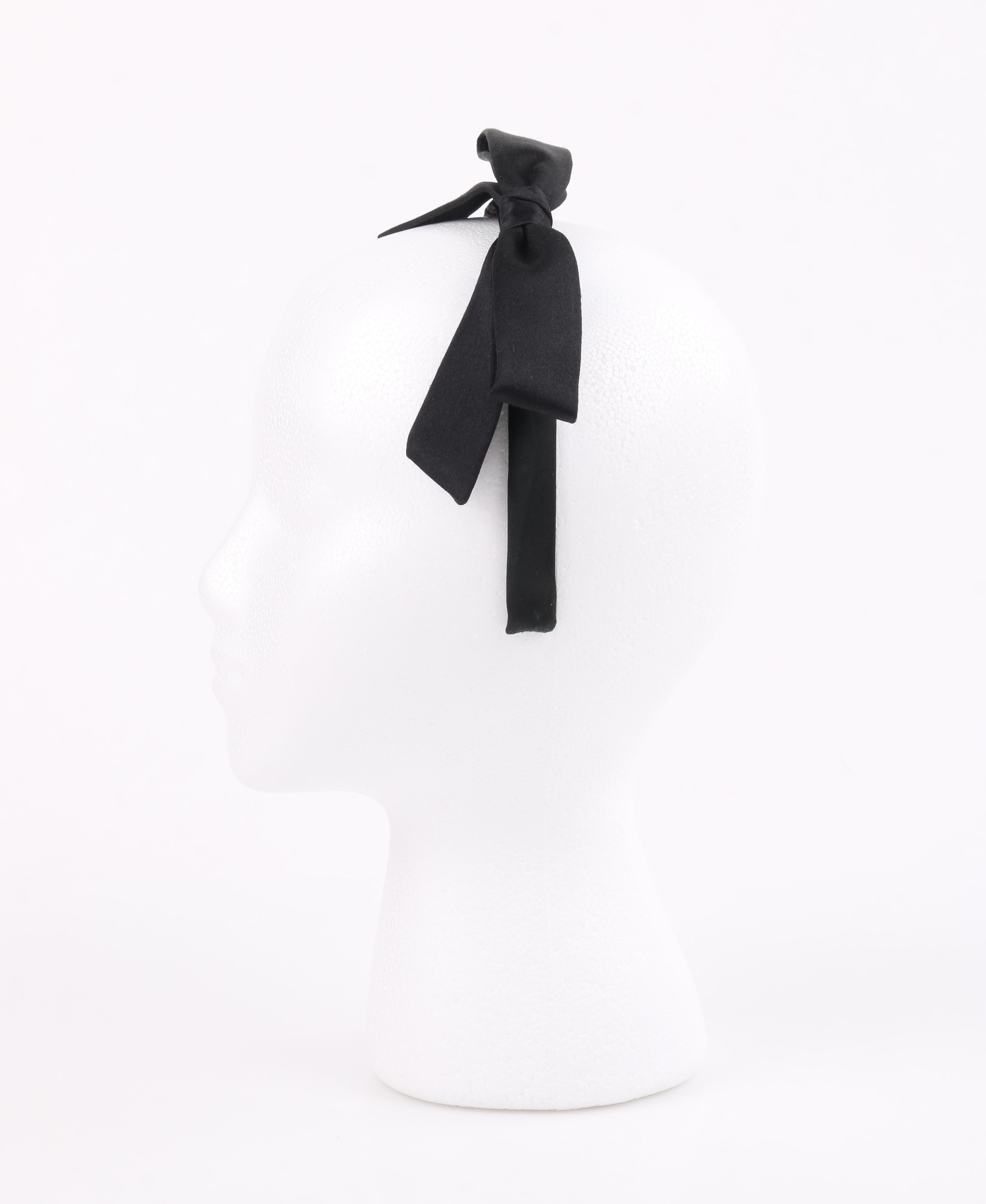 CHANEL Black Satin Silk Narrow Classic Bow Covered Structured Headband Headpiece 1