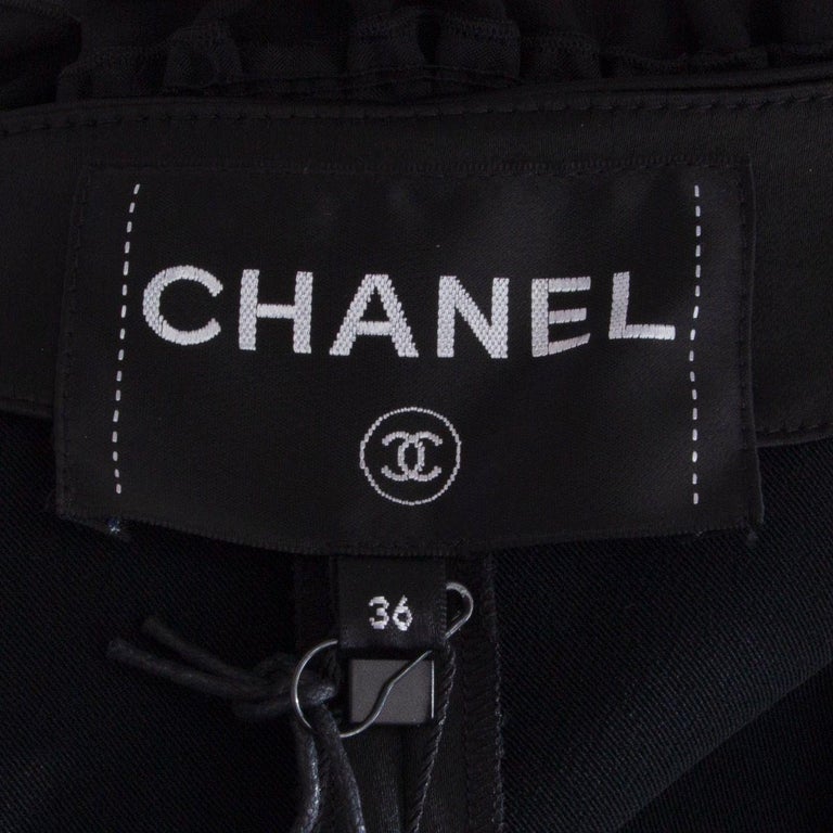 CHANEL black satin Smocked Ruffle Jumpsuit 36 XS For Sale 1