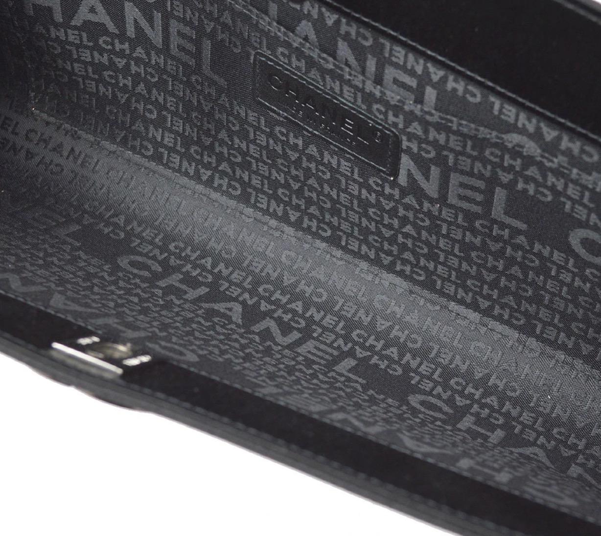 Chanel Black Satin Striped Silver CC Envelope Medium Evening Flap Clutch Bag 2