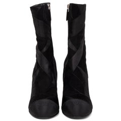 CHANEL black satin & suede 2017 COSMOPOLITE PATCHWORK Ankle Boots Shoes 38.5