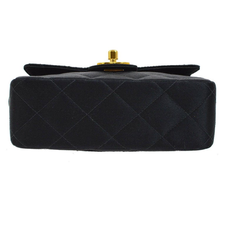 Chanel Black Satin Top Handle Satchel Small Mini Kelly Evening Party Flap  Bag