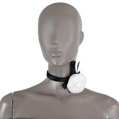 CHANEL black satin & white CAMELLIA Choker Necklace