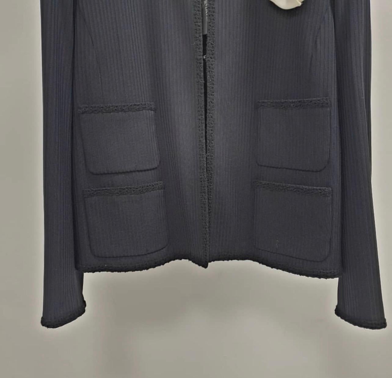 Women's Chanel Black Self Stripe Bow Trim Jacket