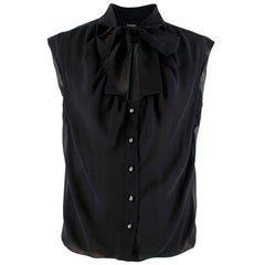 Chanel Black Semi-Sheer Pussy Bow Blouse - Size Estimated S