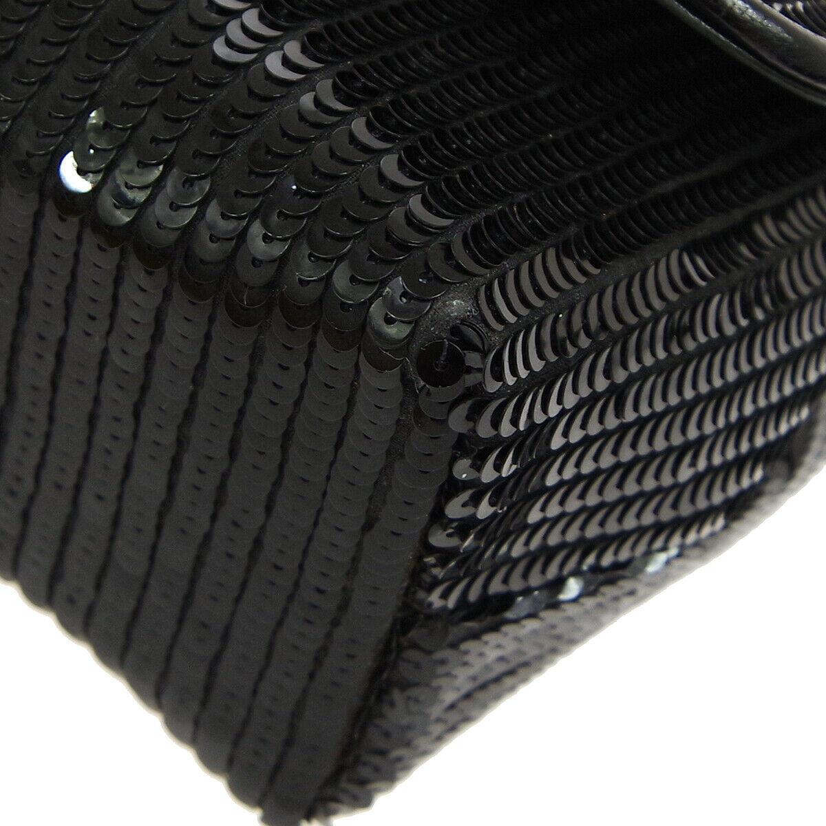 Chanel Black Sequin Beaded Fabric 2 in 1 Evening Clutch Shoulder Flap Bag  1