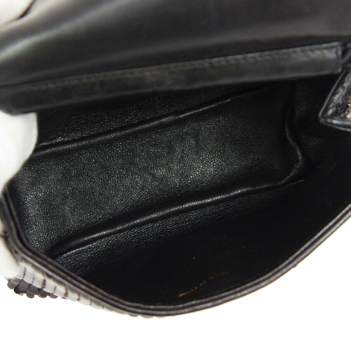Chanel Black Sequin Beaded Fabric 2 in 1 Evening Clutch Shoulder Flap Bag  2