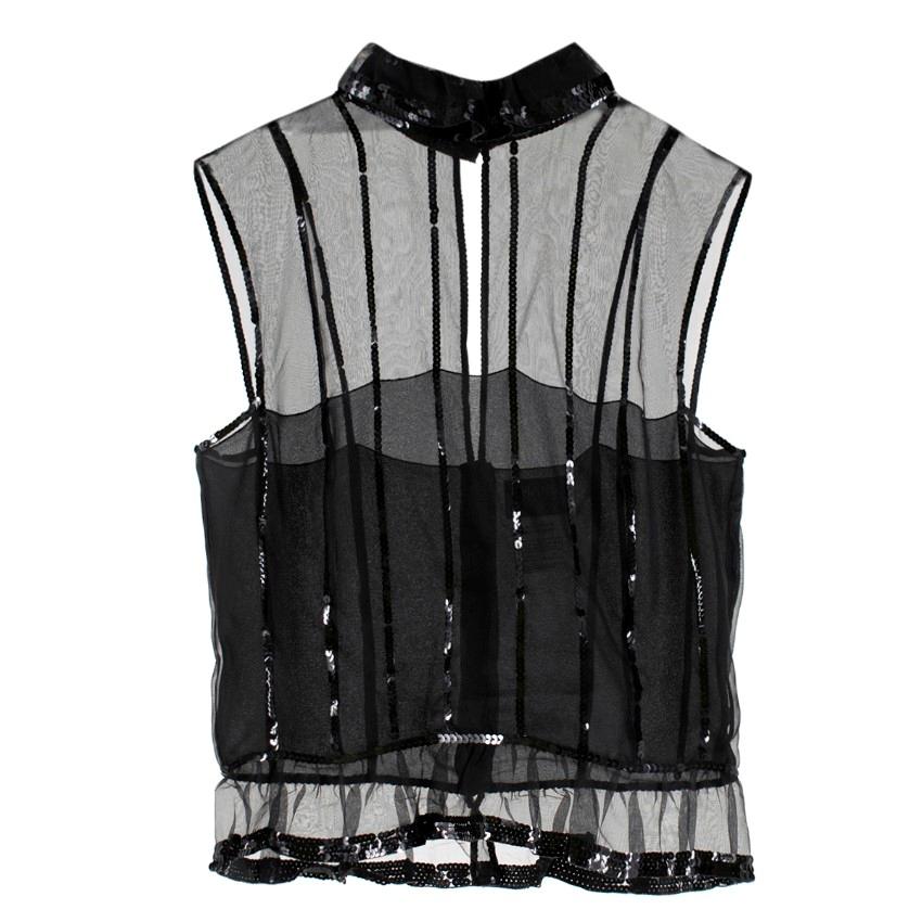 Chanel Black Sequin Embellished High Neck Sheer Top - Size US 6 For Sale 3