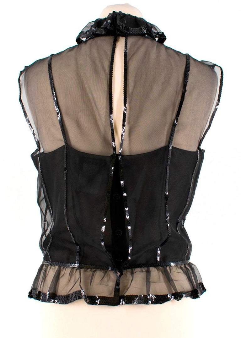 Chanel Black Sequin Embellished High Neck Sheer Top 38 (FR) For Sale at ...