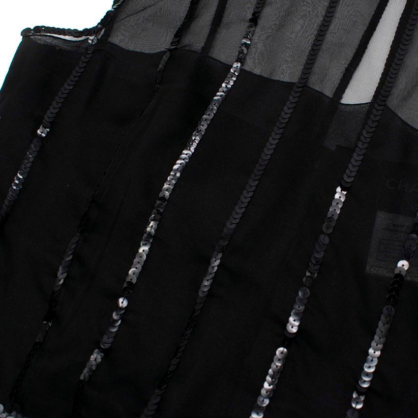Women's Chanel Black Sequin Embellished High Neck Sheer Top - Size US 6 For Sale