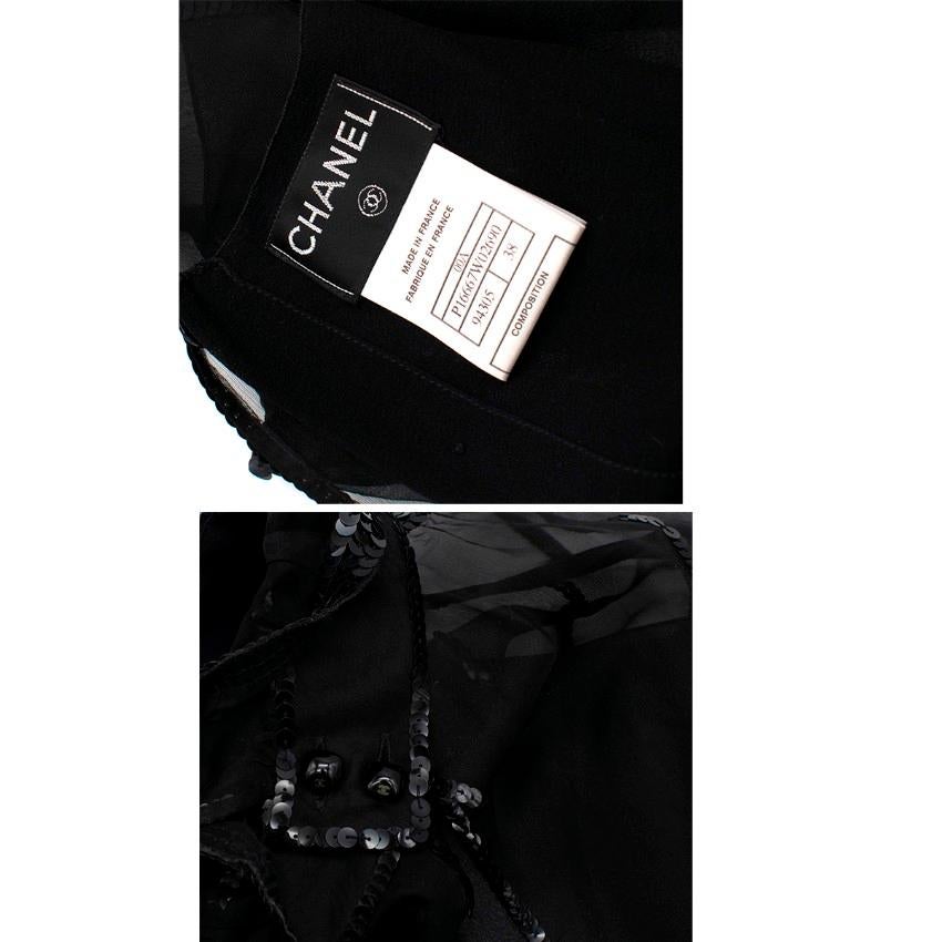 Chanel Black Sequin Embellished High Neck Sheer Top - Size US 6 For Sale 2