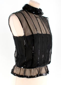 Chanel Black Sequin Embellished High Neck Sheer Top - Size US 6