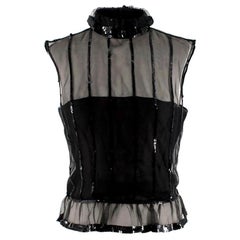 Chanel Black Sequin Embellished High Neck Sheer Top - Size US 6
