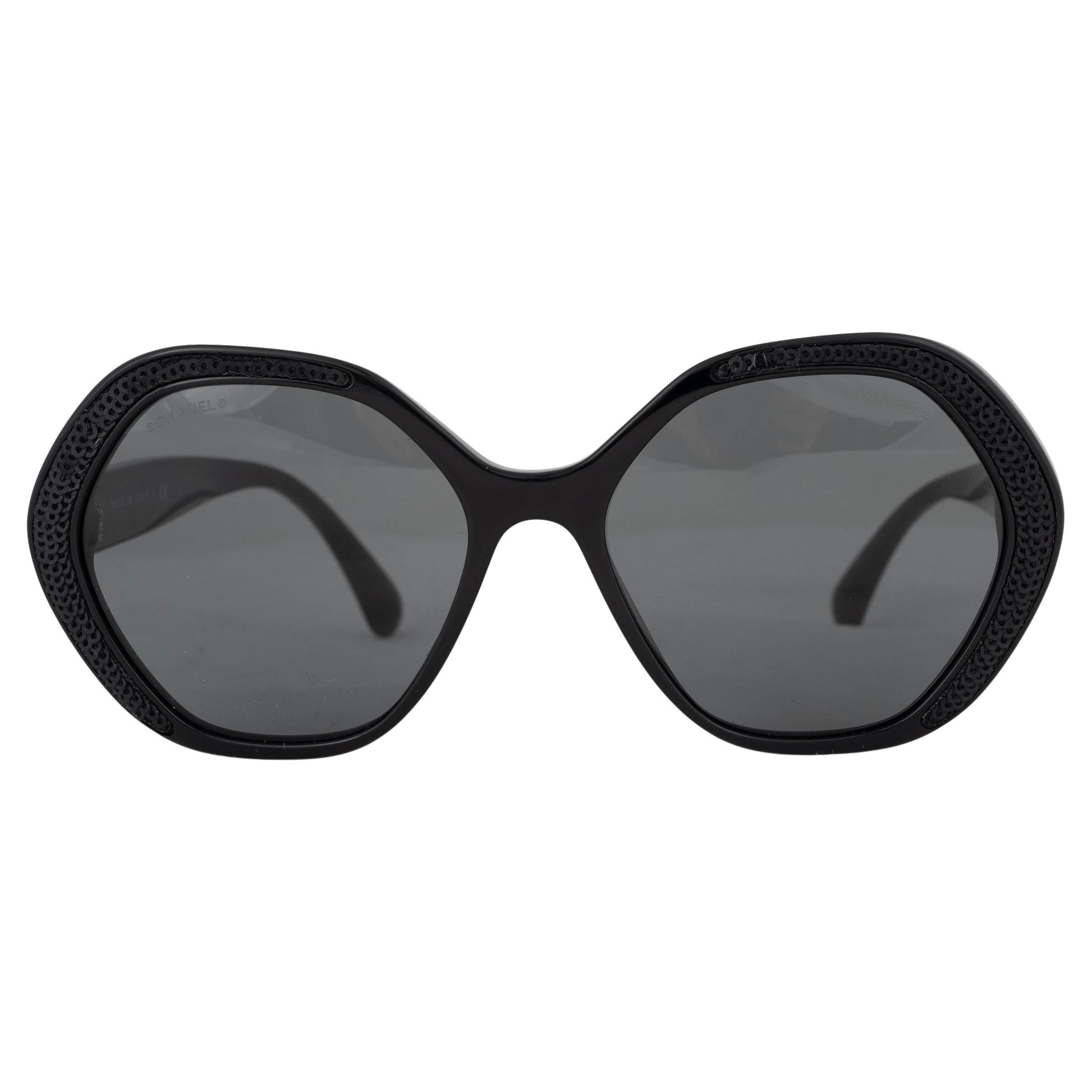 CHANEL negro SEQUIN EMBELLISHED ROUND Gafas de sol 5451 en venta