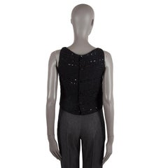 Chemisier sans manches Chanel noir en tweed orné de sequins, taille M