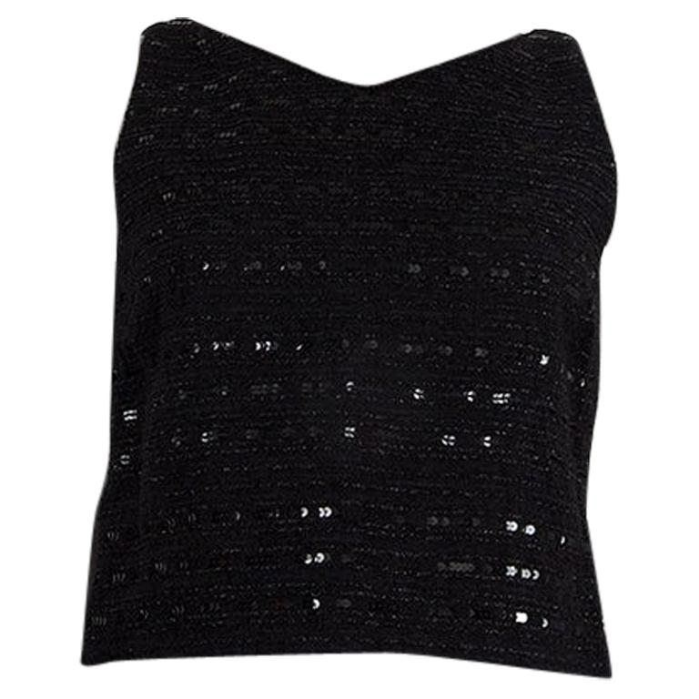 CHANEL black SEQUIN EMBELLISHED TWEED Sleeveless Blouse Shirt M