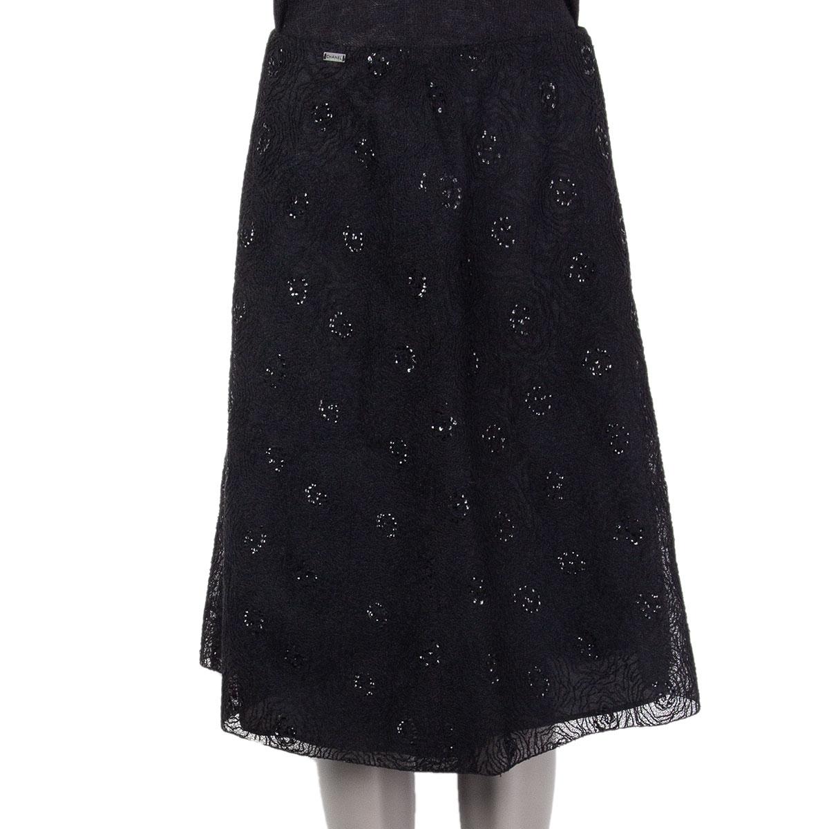CHANEL black SEQUIN EMBROIDERED TULLE Skirt 40 M For Sale 1