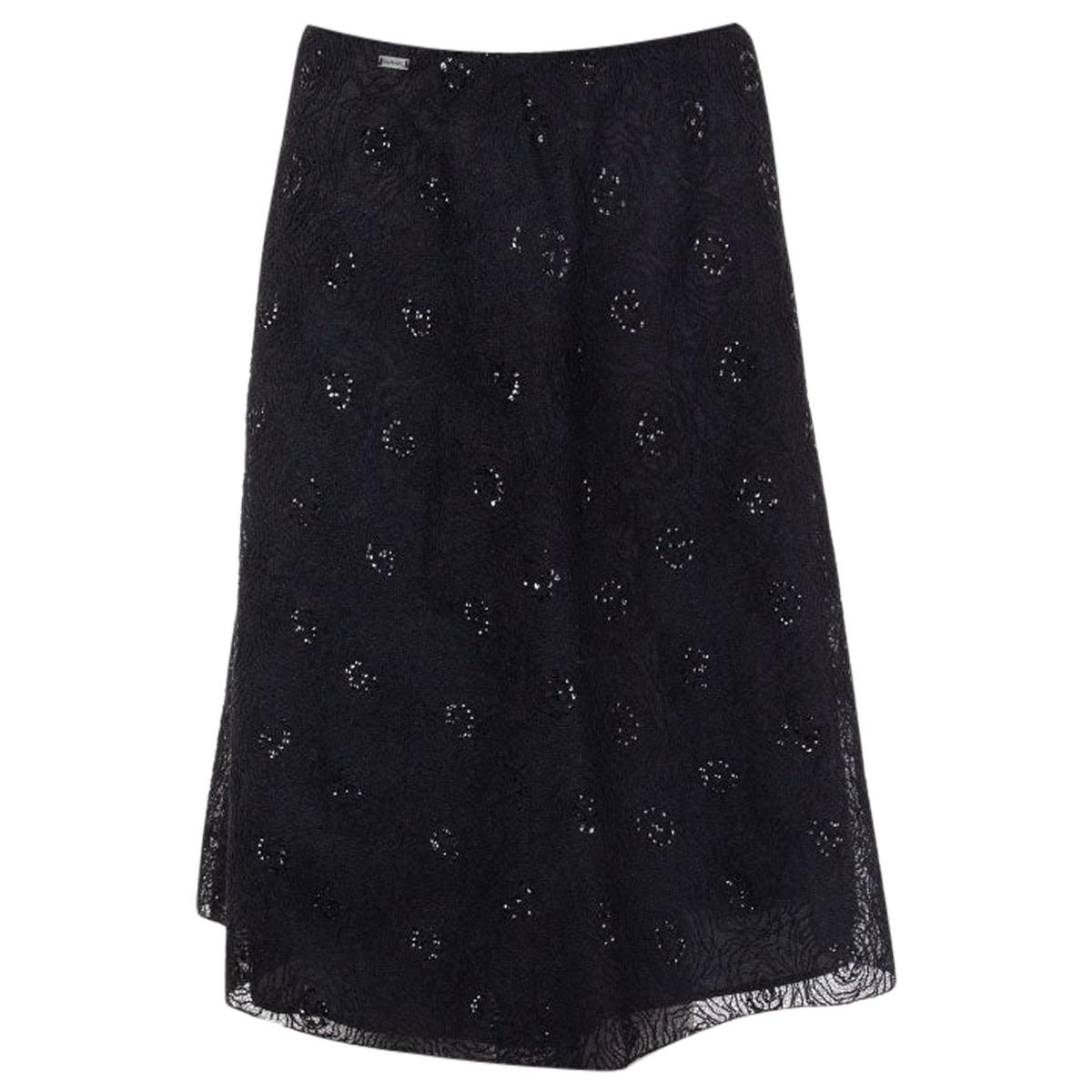 CHANEL black SEQUIN EMBROIDERED TULLE Skirt 40 M