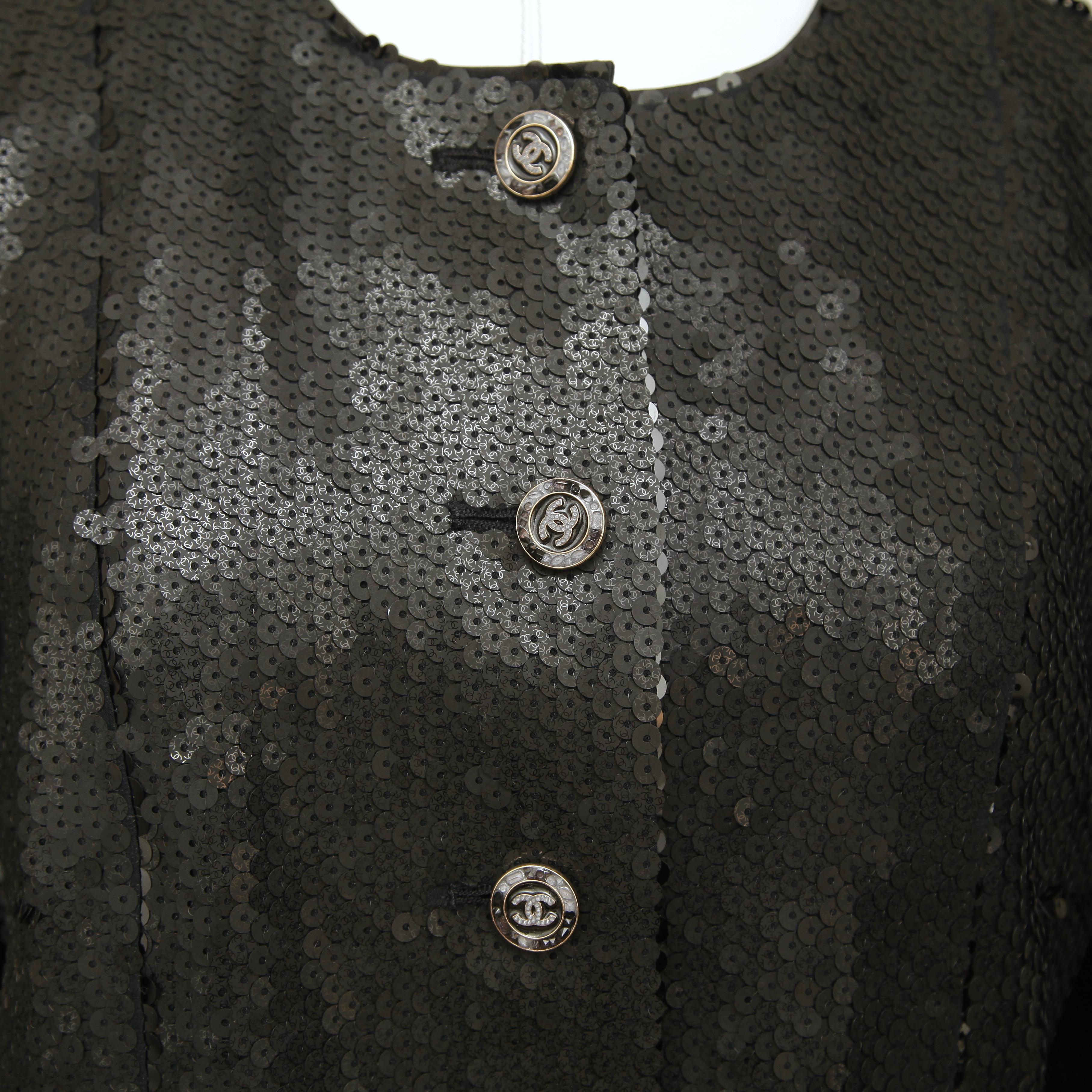 CHANEL Black Sequin Jacket CRUISE 2023 Paillette Long Sleeve Sz 38 $8800 NWT 1