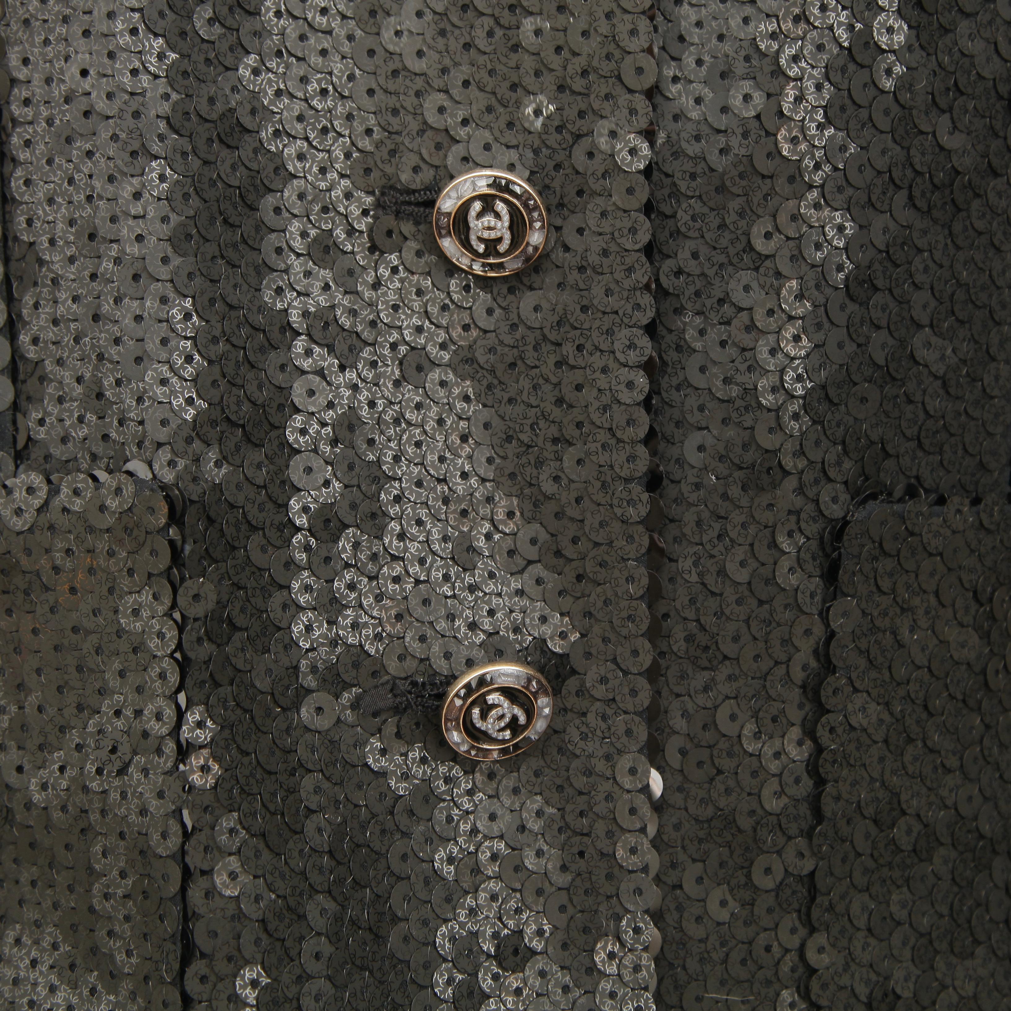 CHANEL Black Sequin Jacket CRUISE 2023 Paillette Long Sleeve Sz 38 $8800 NWT 2