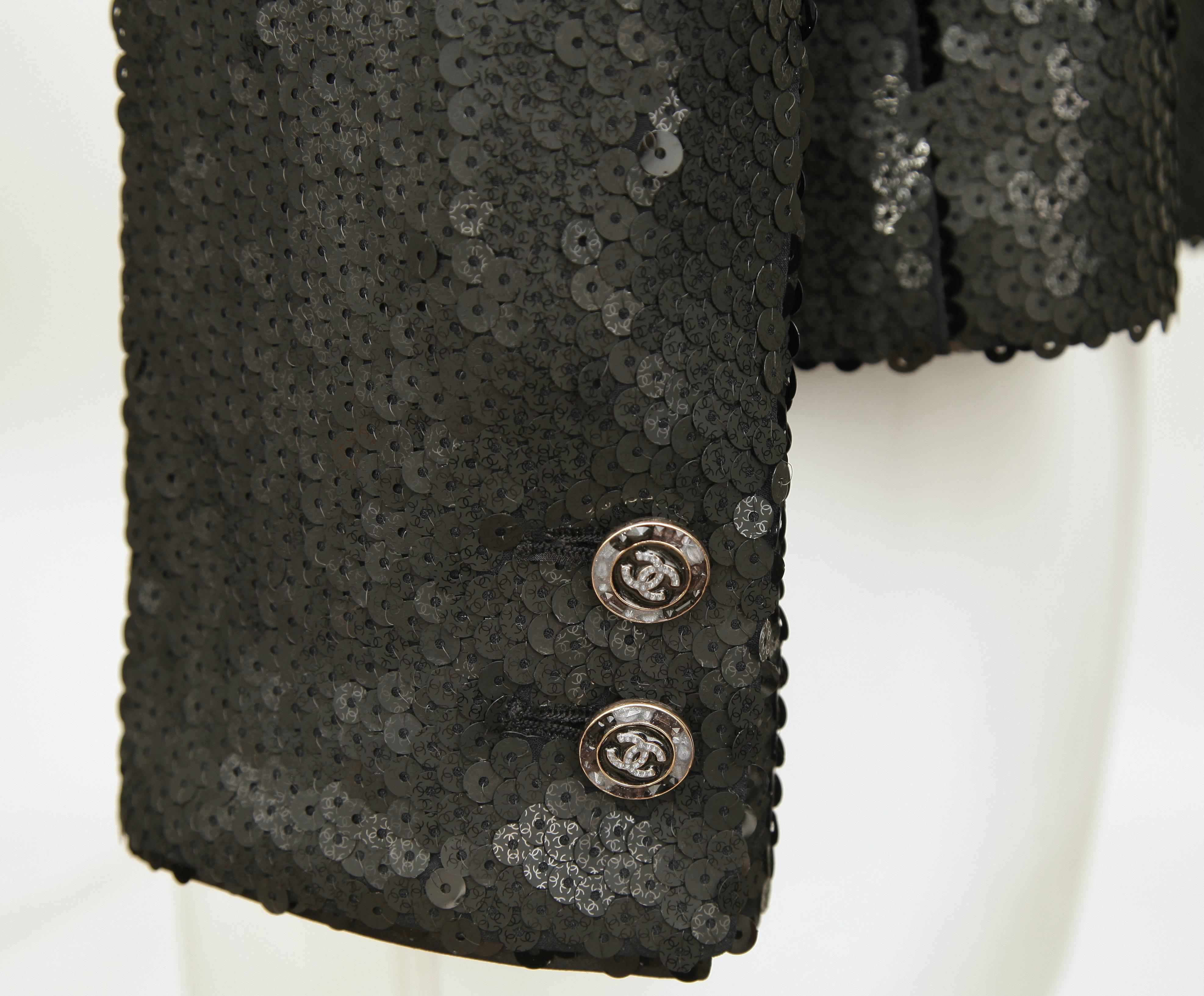 CHANEL Black Sequin Jacket CRUISE 2023 Paillette Long Sleeve Sz 38 $8800 NWT 3