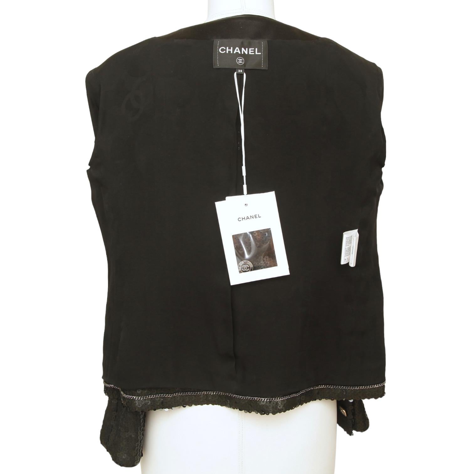 CHANEL Black Sequin Jacket CRUISE 2023 Paillette Long Sleeve Sz 38 $8800 NWT 5