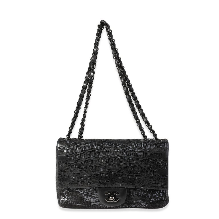 Chanel Black Sequin Lambskin Medium Single Flap Bag For Sale at 1stDibs
