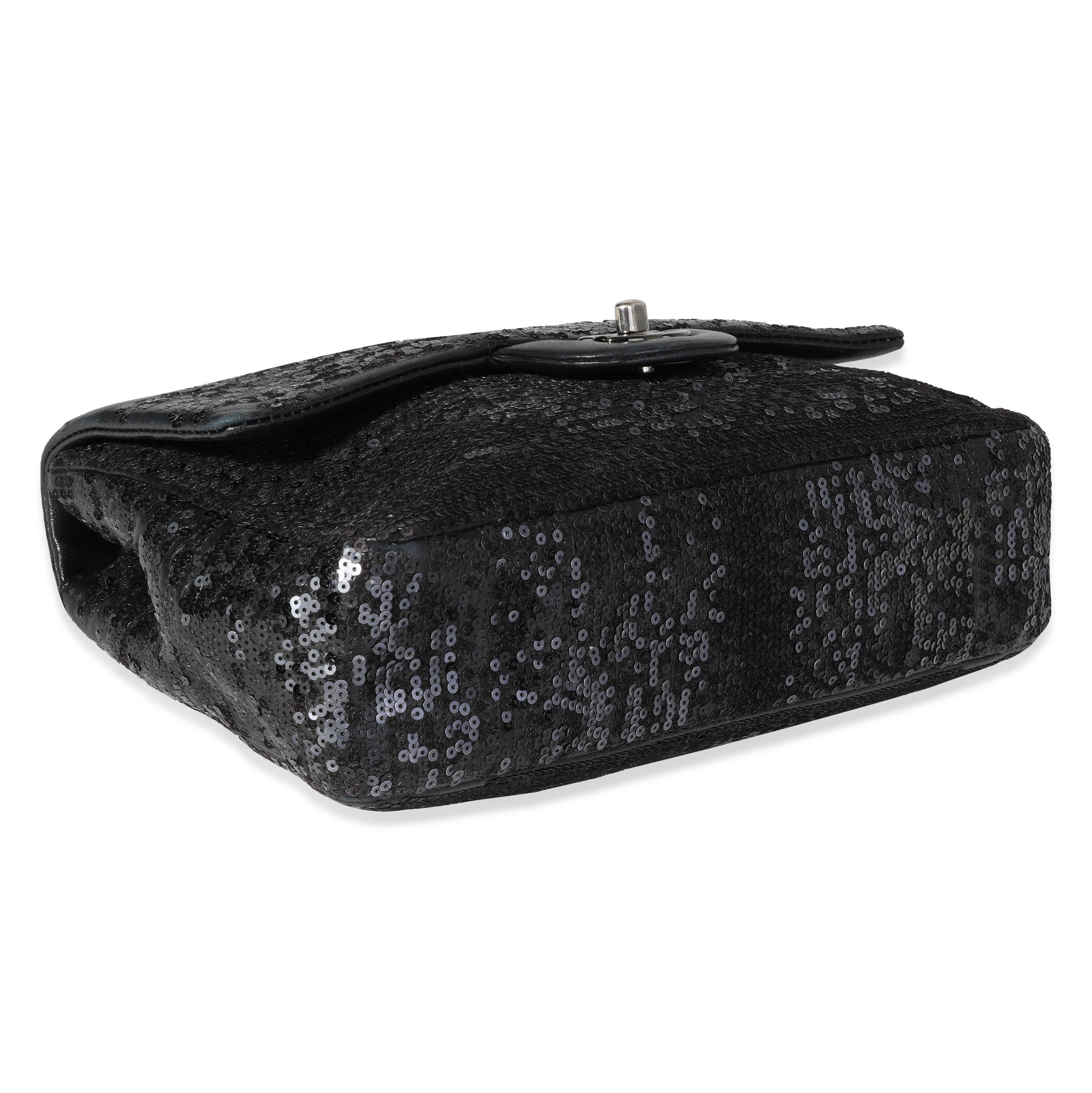 Chanel Black Sequin Lambskin Medium Single Flap Bag 2