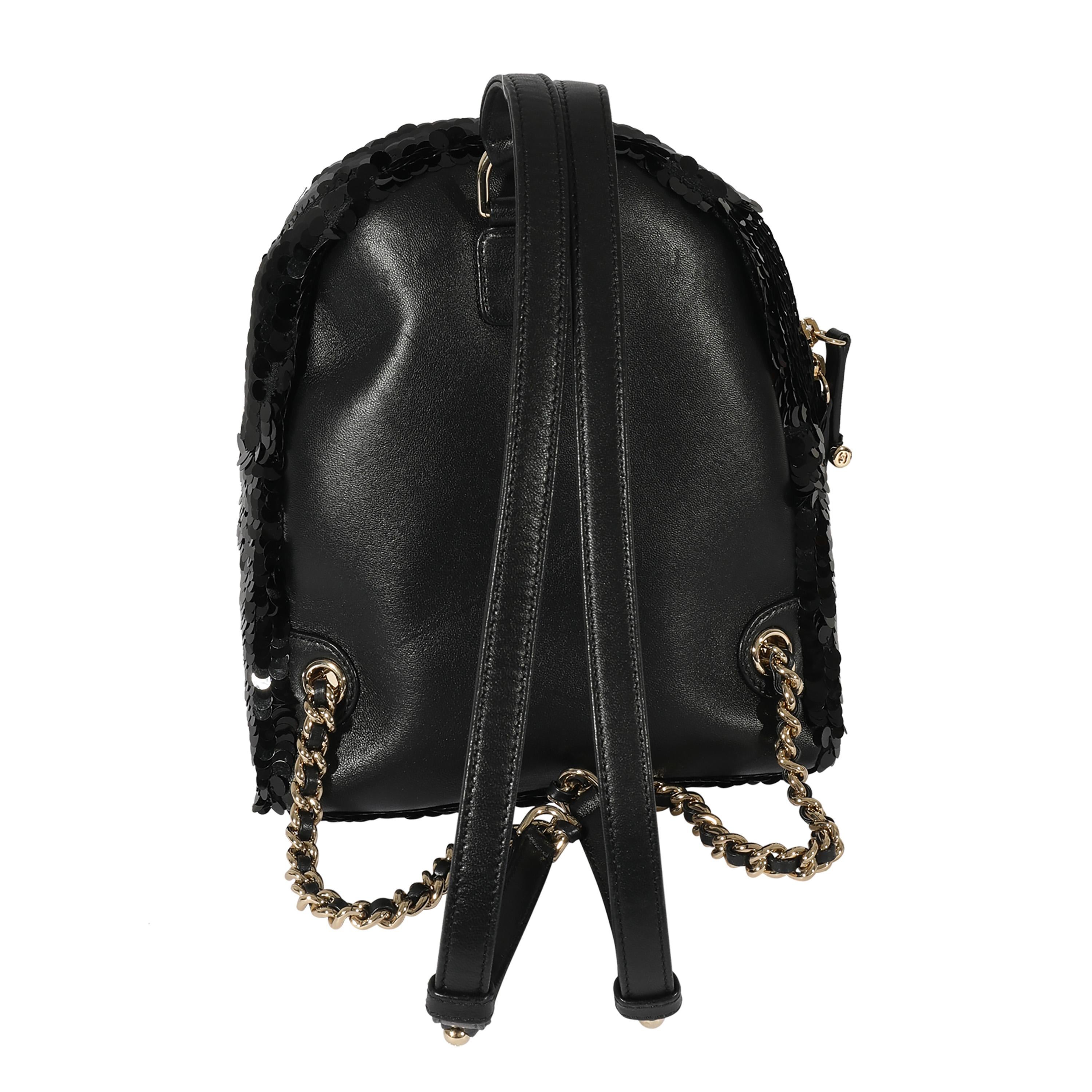 Chanel Black Sequin & Lambskin Small Backpack In Excellent Condition In New York, NY