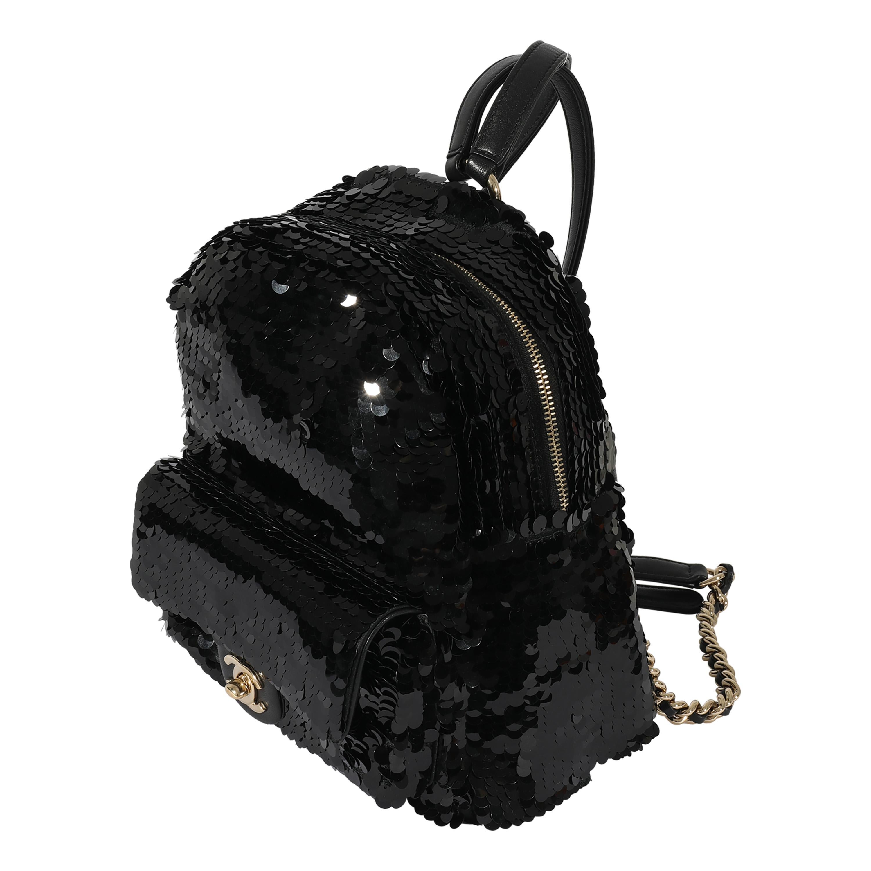 Women's Chanel Black Sequin & Lambskin Small Backpack