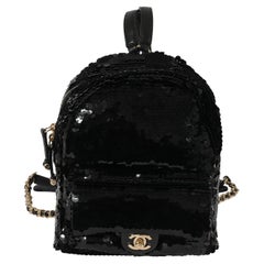 Chanel Black Sequin & Lambskin Small Backpack