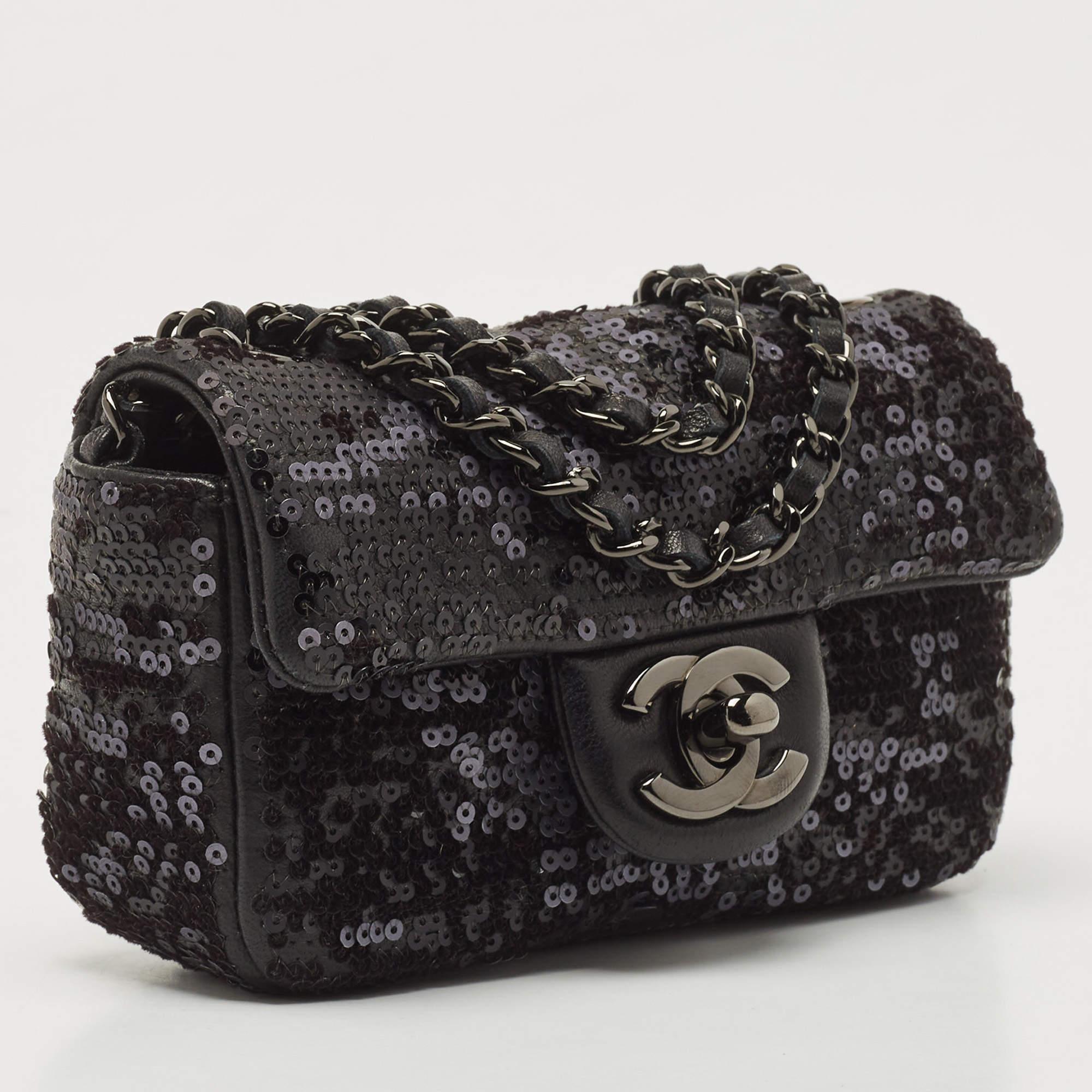 Chanel Black Sequin Leather CC Mini Single Flap Bag 7