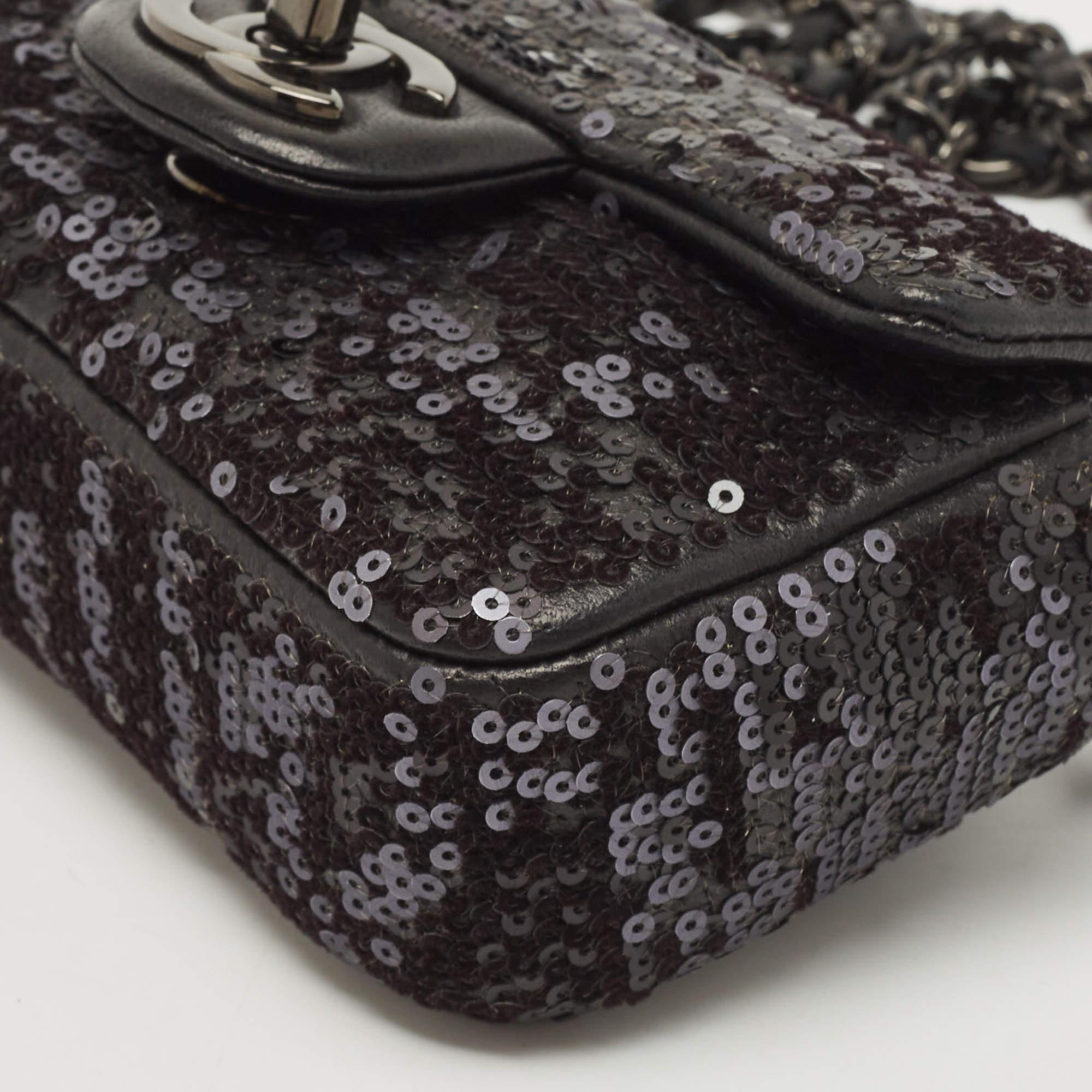 Chanel Black Sequin Leather CC Mini Single Flap Bag 2