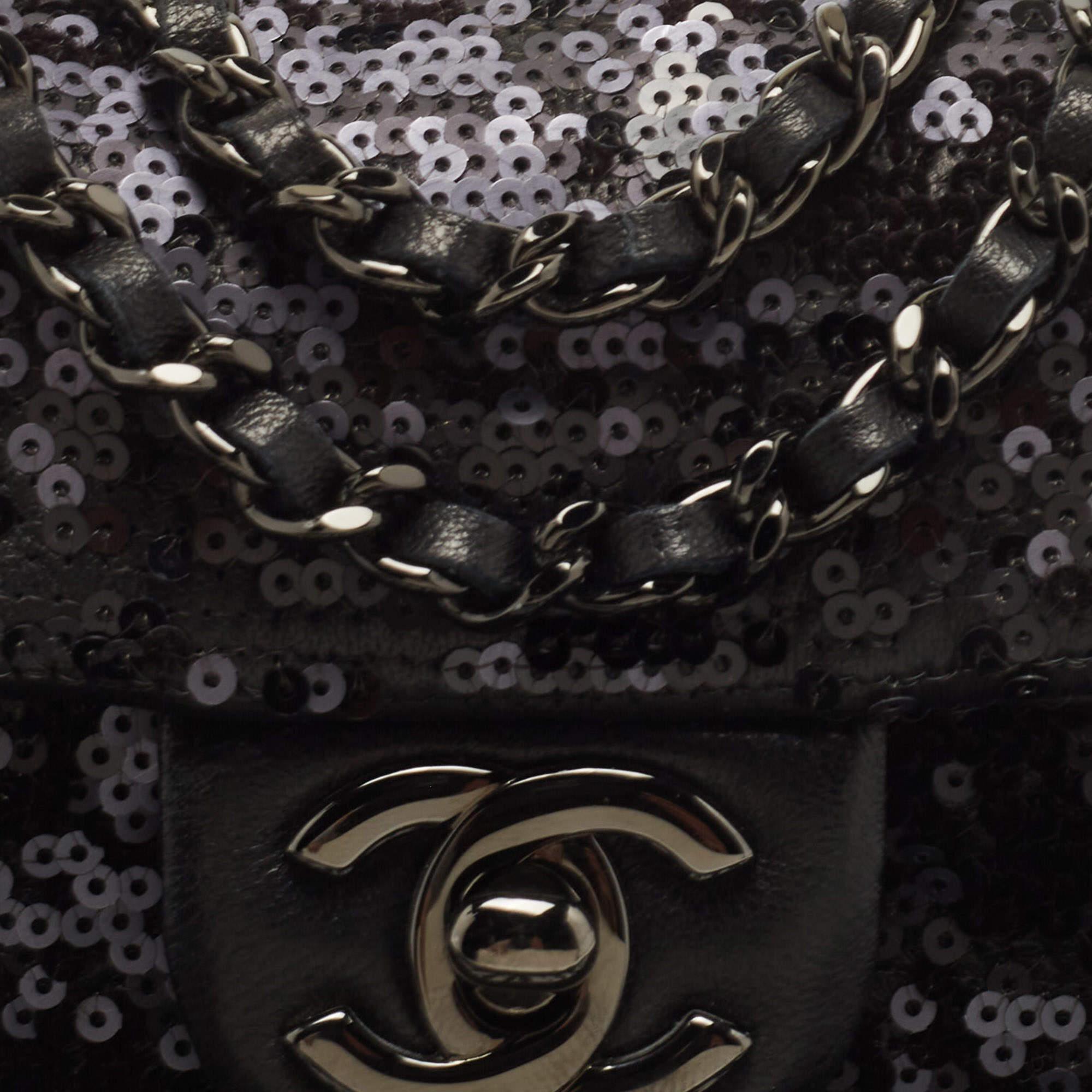 Chanel Black Sequin Leather CC Mini Single Flap Bag 3
