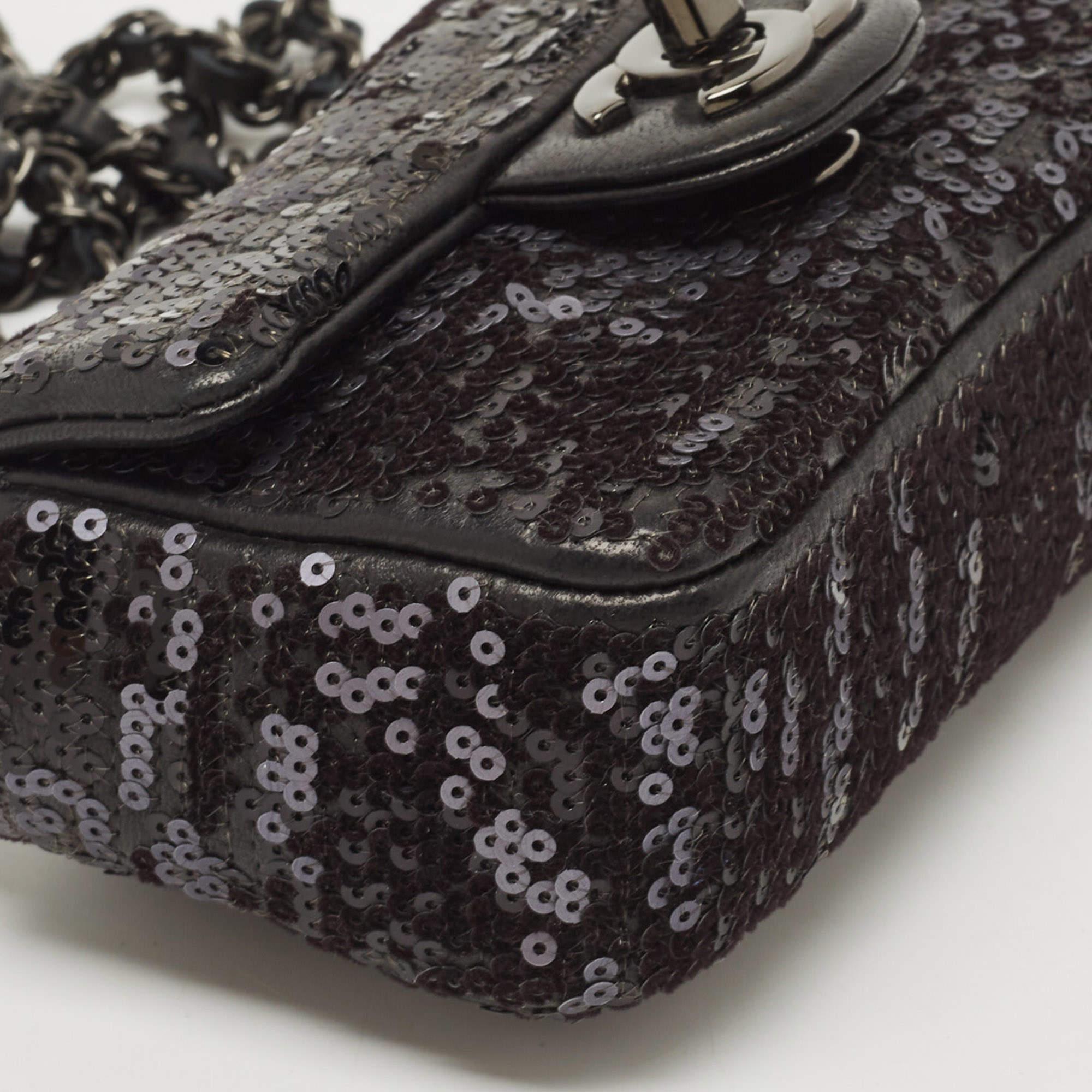 Chanel Black Sequin Leather CC Mini Single Flap Bag 4