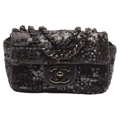 Chanel Black Sequin Leather CC Mini Single Flap Bag
