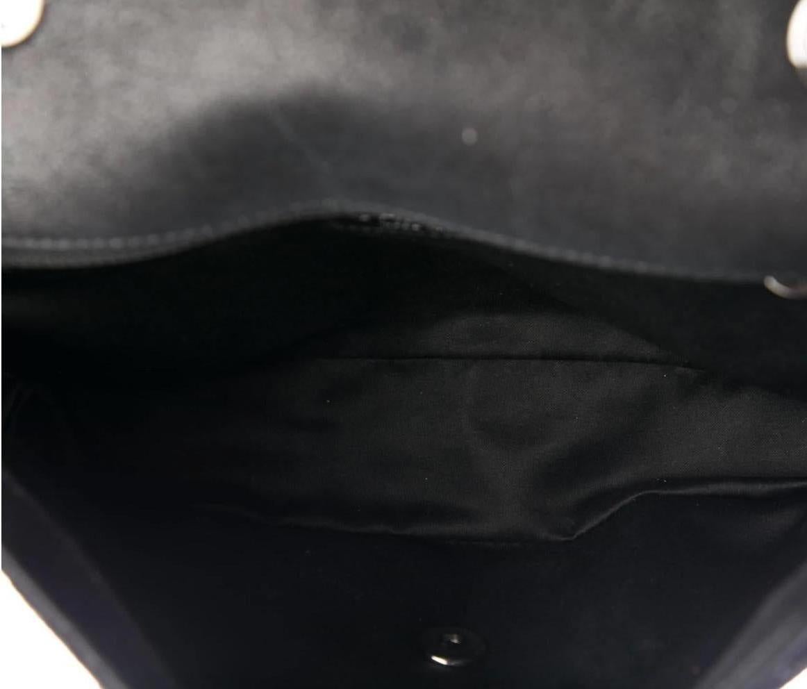 Women's Chanel Black Sequin Leather Silver Gunmetal Medium Evening Flap Shoulder Bag