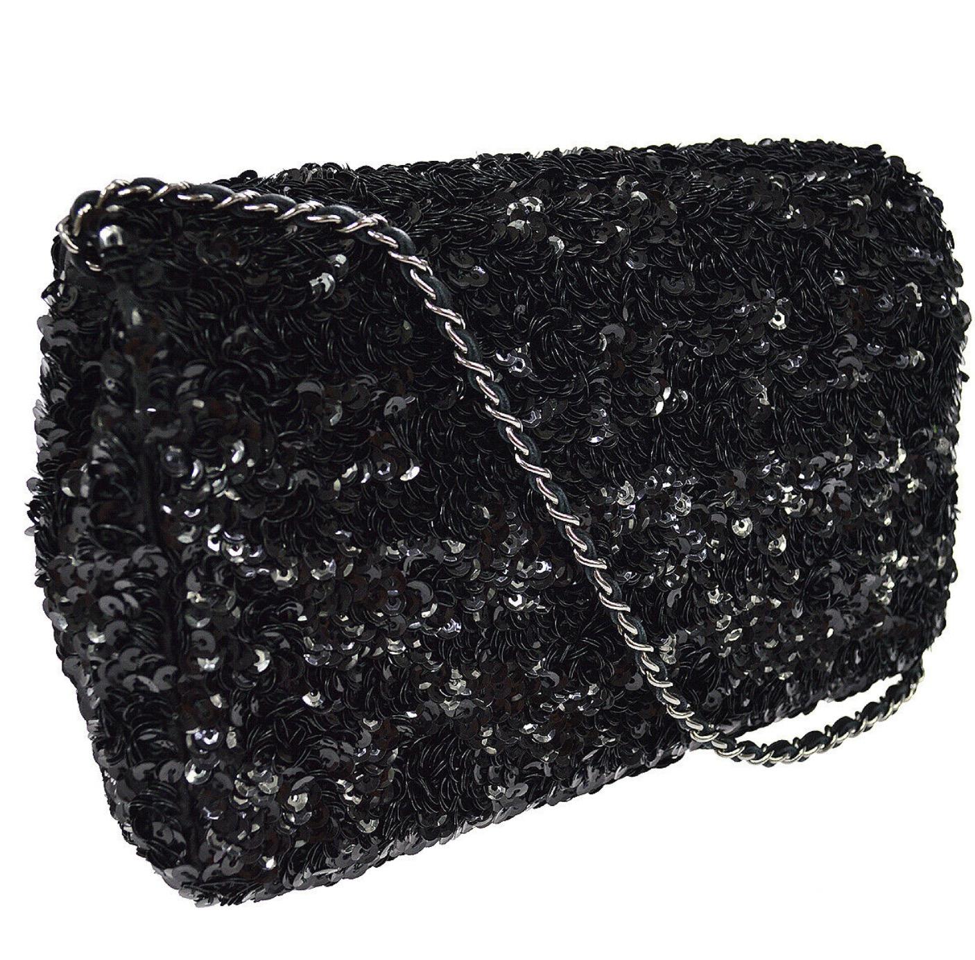 chanel black sequin bag