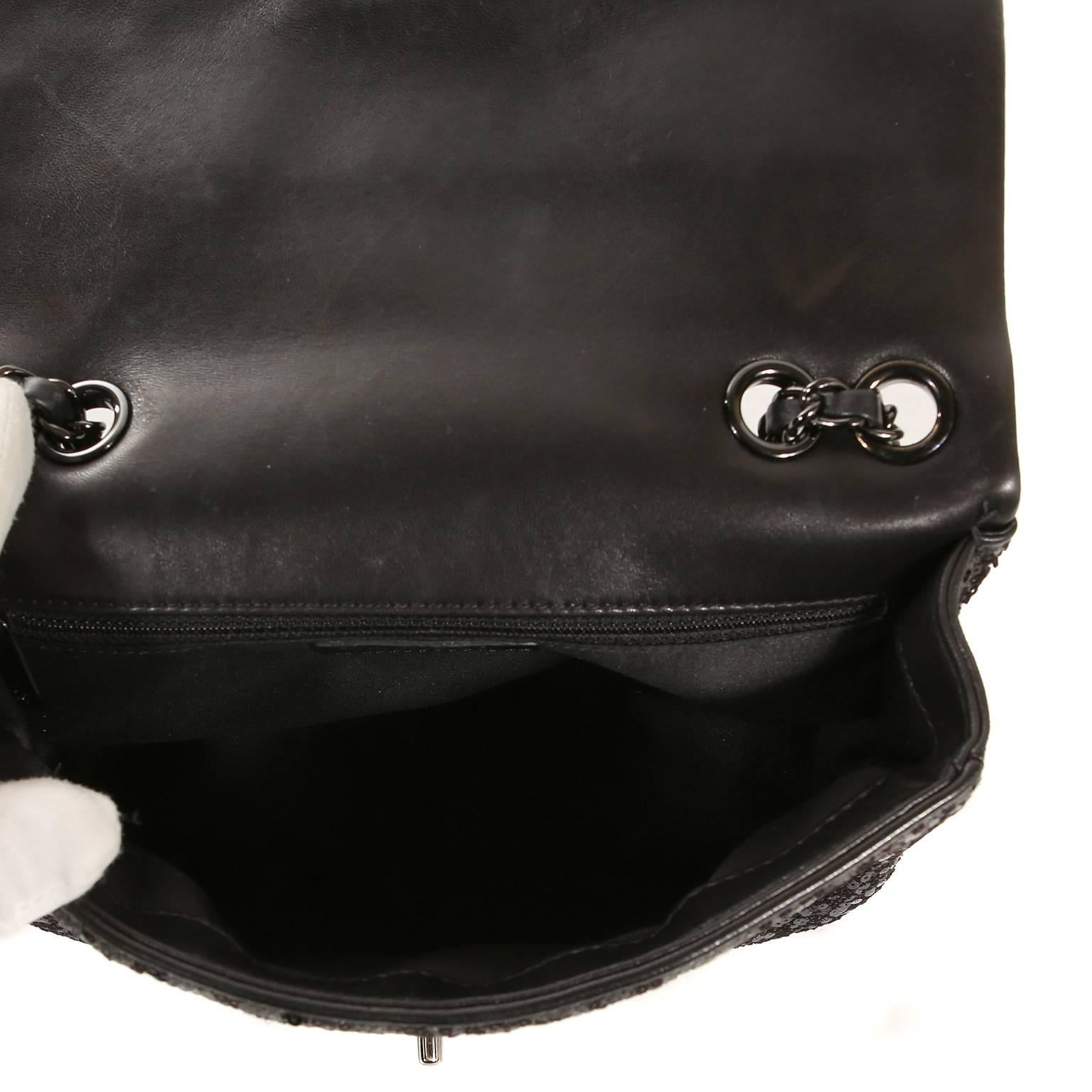 Chanel Black Sequin Single Flap Medium Bag 3