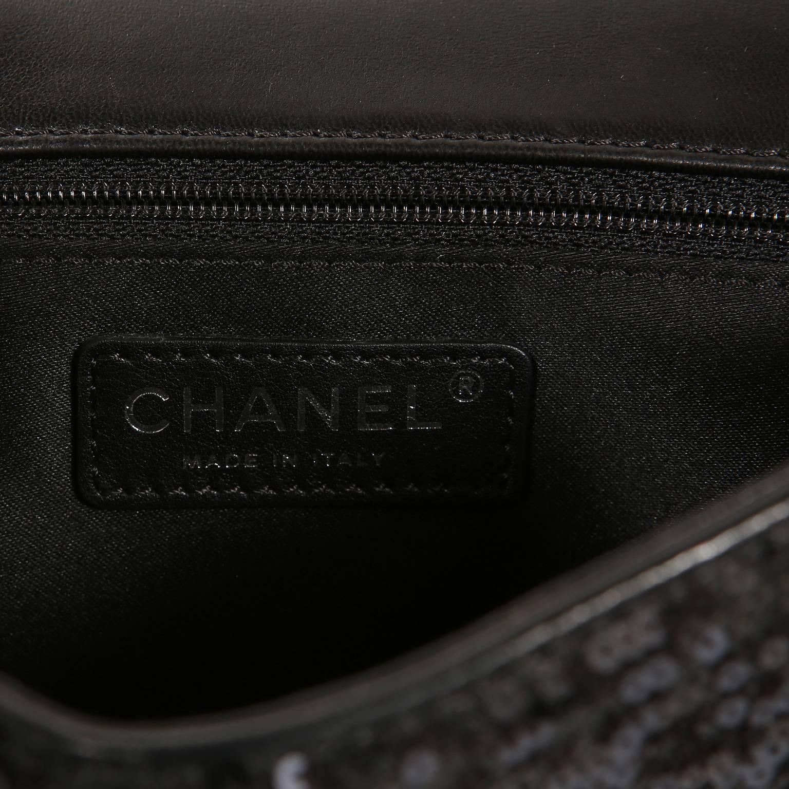 Chanel Black Sequin Single Flap Medium Bag 4