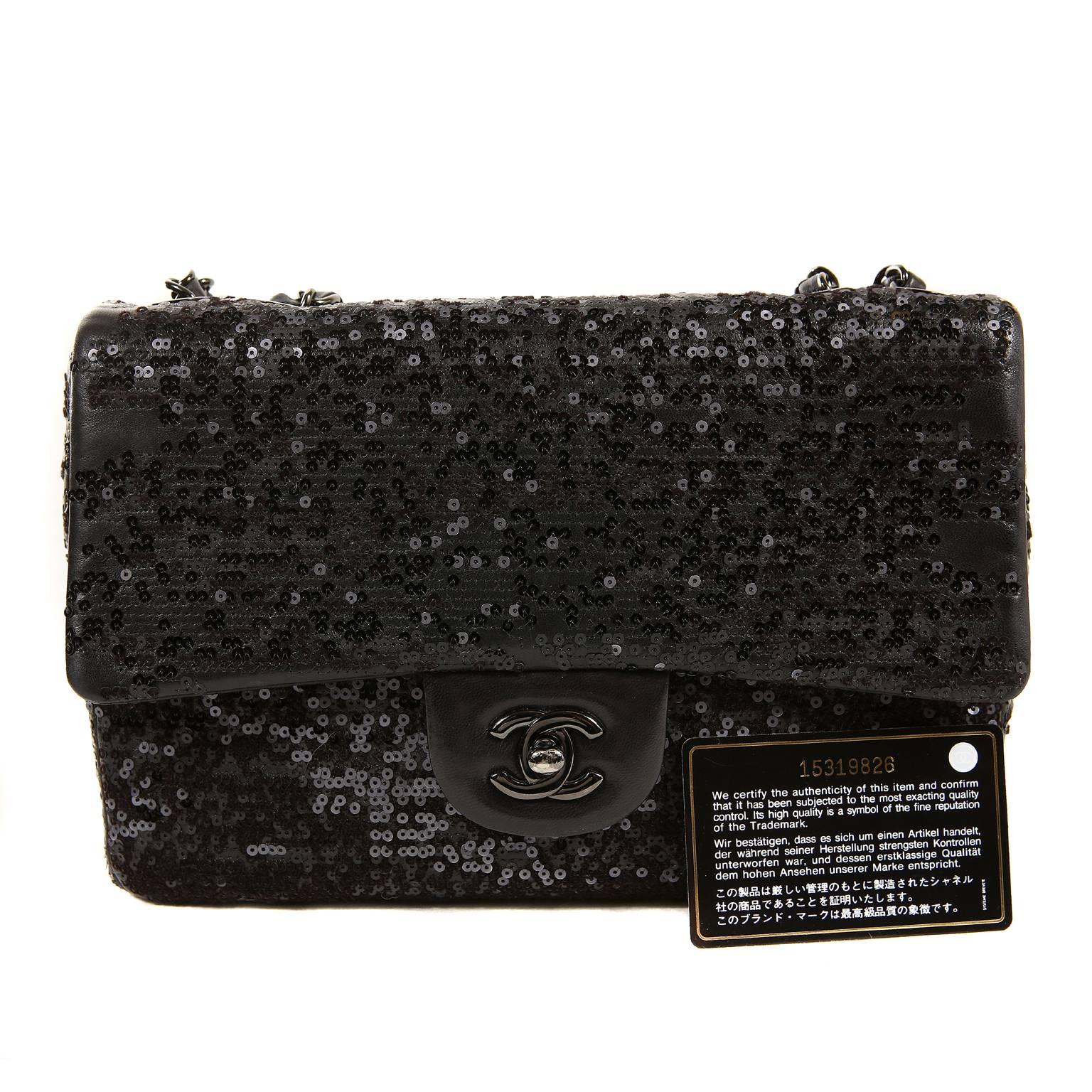 Chanel Black Sequin Single Flap Medium Bag 7