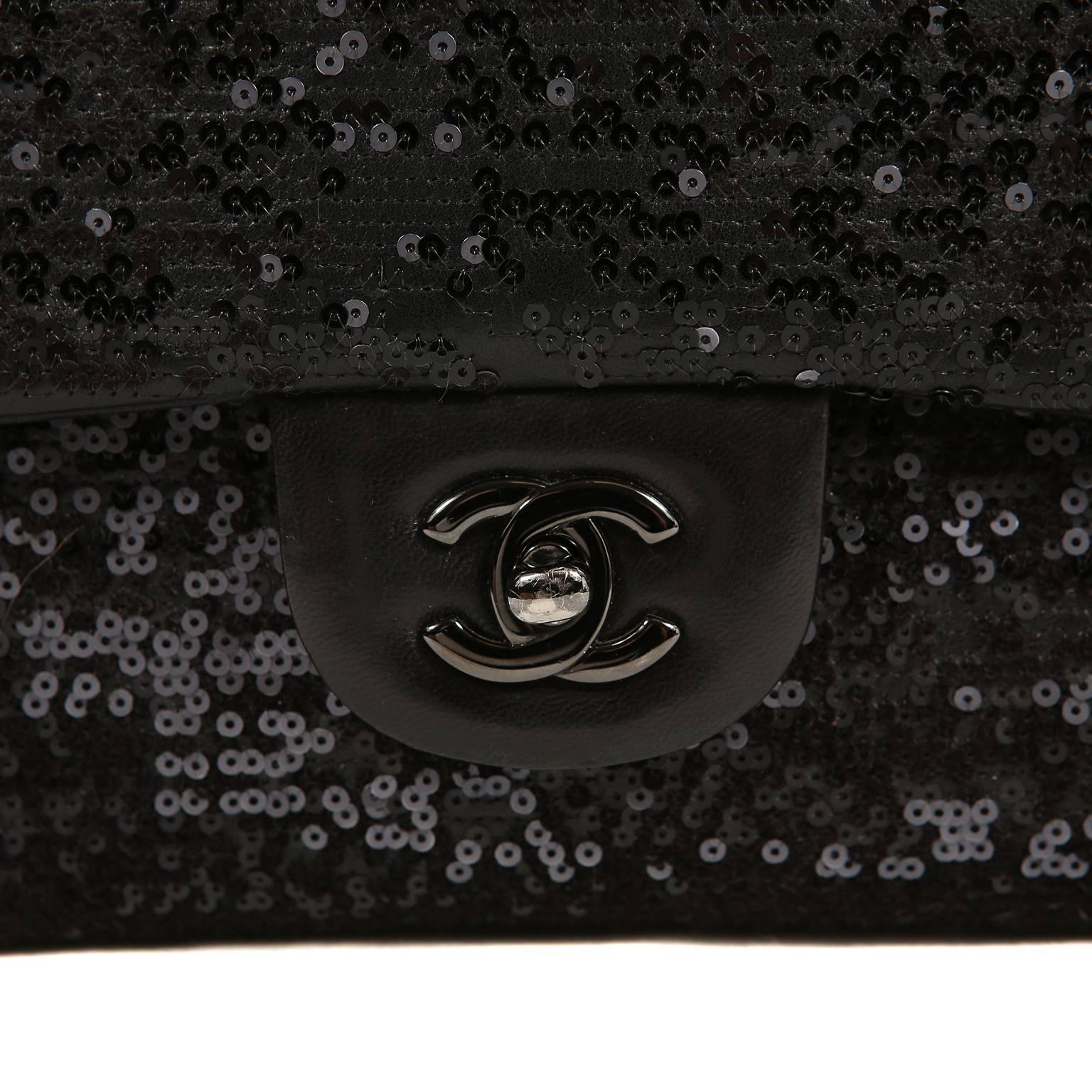 Women's Chanel Black Sequin Single Flap Medium Bag