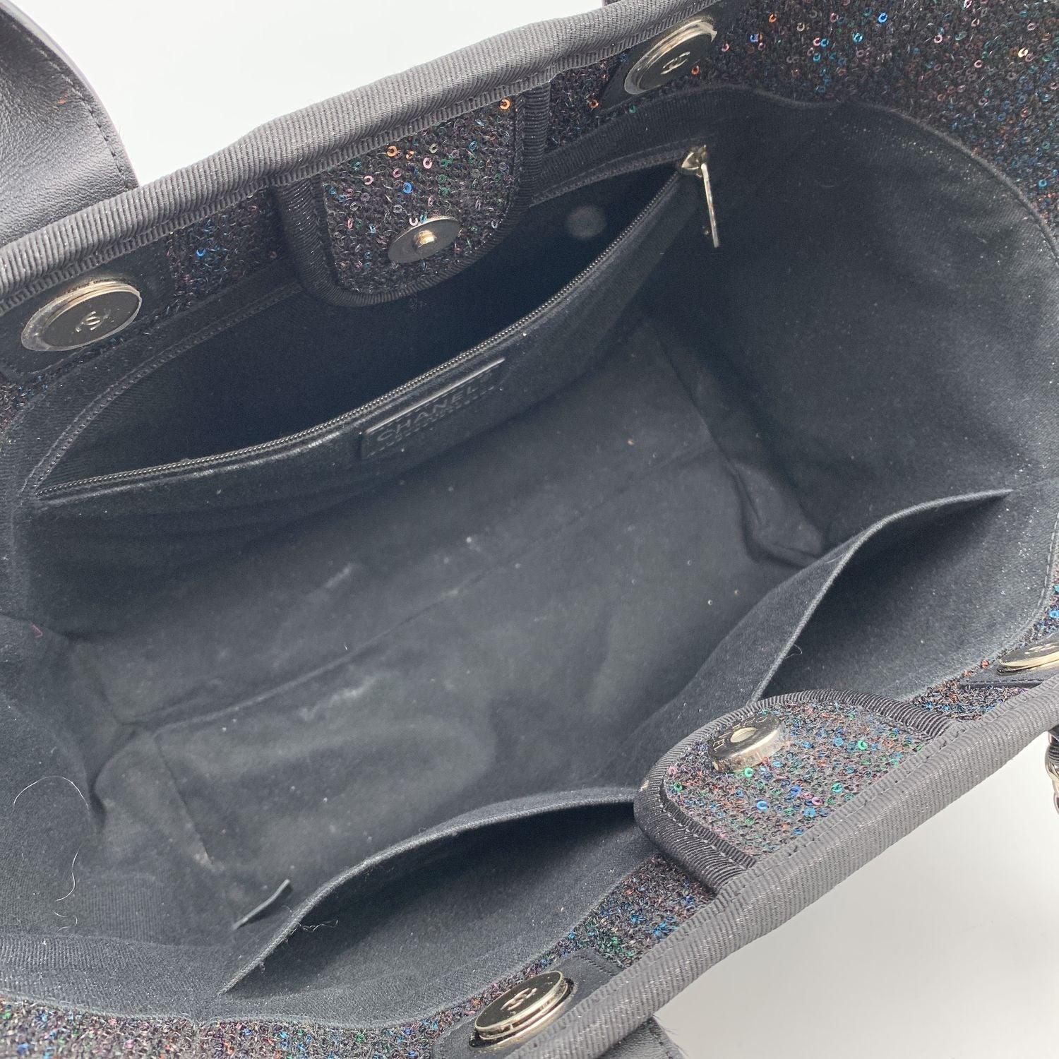 Chanel Black Sequin Sparkle Canvas Medium Deauville Tote Bag 2