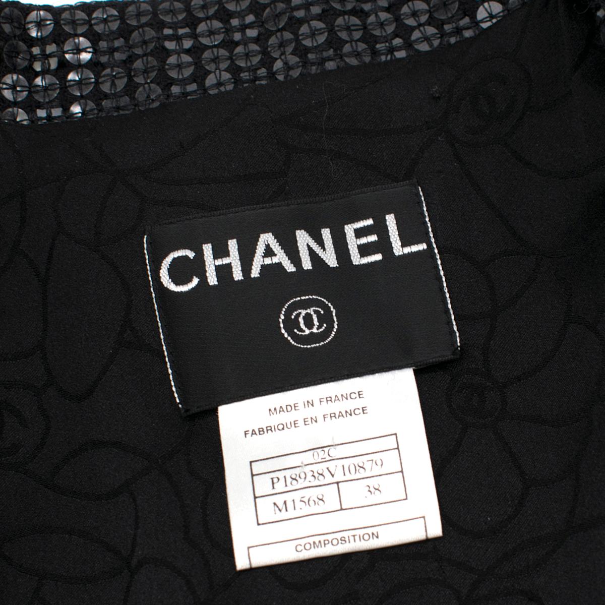Women's Chanel Black Sequin Tuxedo Jacket FR 38