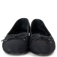 CHANEL black SEQUIN TWEED CLASSIC BALLET Flats Shoes 37
