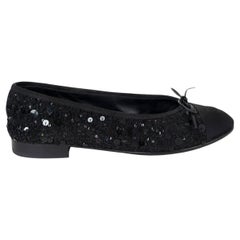 CHANEL black SEQUIN TWEED CLASSIC BALLET Flats Shoes 37