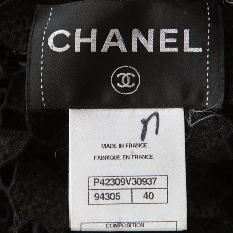 Women's Chanel Black Sequined Cutout Guipure Lace Oversized Jacket M
