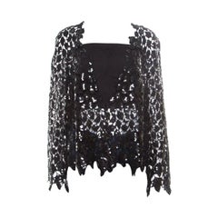 Chanel Black Sequined Cutout Guipure Lace Oversized Jacket M
