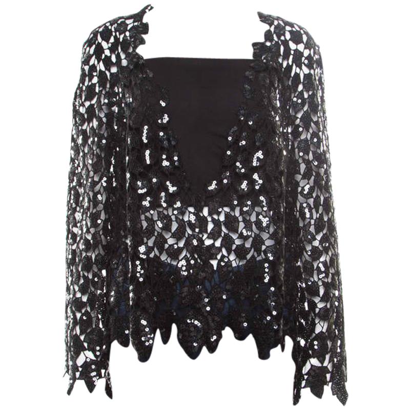 Chanel Black Sequined Cutout Guipure Lace Oversized Jacket M